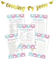 Inkdotpot Donut Baby Shower Games Bundle With Coming Soon Gold Bunting-zLq