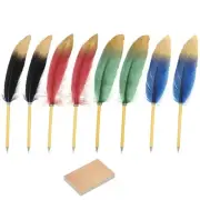Feather Ballpoint Pens and Sticky Notes, 8pcs, Pens 60 Sheet Paper, Multicolored