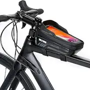 WILD MAN 1L Waterproof Bike Frame Bag Touch Screen Bike Front Tube Bag for Mountain Road Bike MTB Cycling(E12,Black)