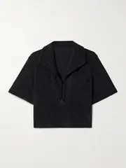 [Johanna Ortiz] Johanna Ortiz - Misty Hem Cropped Cotton-terry Shirt - Black - medium medium Black