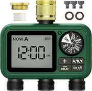 XinFuture 3 Outlet Brass Sprinkler Timer, Programmable Garden Hose Timer with Rain Delay, Manual and Automatic Watering System, 3 Separate Watering Zones