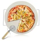 Round Pizza Stone Pan Heat Resistant Baking Tray 33CM with Pizza Roller AU∈