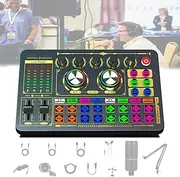 Live Sound Card Voice Changer,with Dual Camera Fill Light and Condenser Mic,8 Modes,16 Sound Effects,4 Function,Bluetooth Live Sound Card Audio Mixer,for Podcasting,Combo2