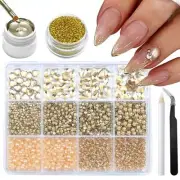Nail Art Rhinestones Flatback Rhinestones and Pearls Gold Nail Charms D-Gold