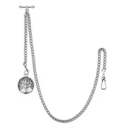 SIBOSUN Pocket Watch with Albert Chain, T Bar & Lobster Clasps, 3. Silver