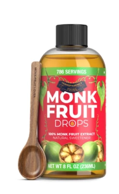100% Pure Monk Fruit Extract (6 Drops = 1 Tsp of Sugar) Zero Calories, Non-GMO,