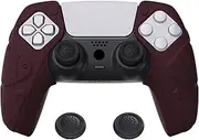 PlayVital Mecha Edition Wine Red Ergonomic Soft Controller Silicone Case Grips for ps5, Rubber Protector Skins with Thumbstick Caps for ps5 Controller – Compatible with Charging Station