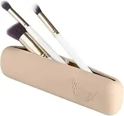 Trendy Makeup Brush Holder - Silicon Makeup Brush Travel Case, Sleek Travel Make Up Brush Holder for Women, Waterproof Makeup Brush Travel Holder for All Your Brushes (Khaki)