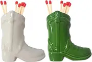 [HOMEREFROM] Cowboy Boot Match Holder - Match Holder with Striker - Bathroom Match Holder - Ceramic Cowboy Boot Decor - Very Cute Addition for Interior Decor - Matches not Included (White-Green)