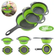 3pc Collapsible Colander Strainer with Handle for Fruit Vegetable Drainer Basket