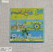 Ruth Schmuff Designs, Palm Beach Map, Hand Painted Needlepoint Canvas