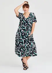 [Virtuelle] Taking Shape Natural Pocket Midi Dress Size 10 in Geometric Print, Viscose - Plus Size Women's Clothing Geometric Print