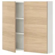ENHET wall cb w 2 shlvs/doors, white/oak effect, 80x17x75 cm