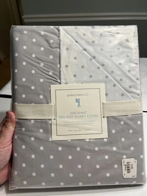 Pottery Barn Gray White Polka Duvet Cover Organic Cotton Twin