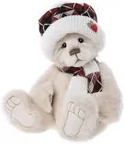[Charlie Bears] Cozy 2023 White Teddy Bear with Hat and Scarf Collectable Soft Handmade Stuffed Animal
