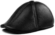 [ZTHUAYUAN] Men's Thick Warm Winter Fur hat Sheepskin hat Outdoor Activities Beret Leather hat (Color : Black, Size : 2XL)
