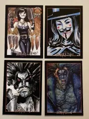Death V for Vendetta Lobo DC 4 Sketch Card Print Set Lot Signed Chris McJunkin