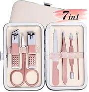 Travel Manicure Set, 7 in 1 Manicure Kit Pedicure Kit Nail Clippers Set Stainless Steel Nail Kit for Women Men - Pink