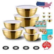 Nesting Gold Mixing Bowls Set - 6 Rust-Resistant Stainless Steel Bowls with Lids