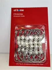 At Home Christmas Ornament Hooks Silver with White Faux Pearls Pack 20 Brand New