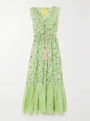 [YVONNE S] YVONNE S - + Net Sustain Marie Antoinette Ruffled Tiered Floral-print Linen Maxi Dress - Green - small small Green