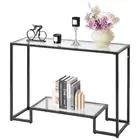 VEVOR 2-Tier Glass Console Table Rectangle Sofa Side Table with Anti-Tip Black