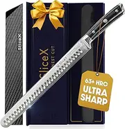 SliceX Luxury Brisket & Carving Knife - Thoughtful Gifts for Men and Dad - 12" Japanese AUS-10V Damascus Steel - 63+ HRC - Razor Sharp, Full Tang, Military Grade Ergonomic Handle