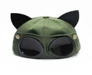 Summer Cute Cat Ears Aviator Glasses Baseball Hat Sunglasses Cap Women Green