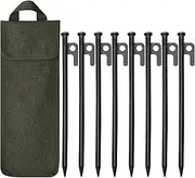 Tent Stakes, 8 Pack 10in Heavy Duty Tent Stakes + Carrying Bag, for Rocky Place Dessert Snowfield and Grassland (8 Pack 10in Stakes)