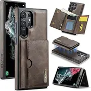 [DG.MING] 2 in 1 Removable Magnetic Leather Case for Samsung Galaxy S22 Ultra, RFID Blocking Wallet with 6 Card Slots,Compatible with Wireless Charging,Shockproof Protective Phone Case(Coffee)