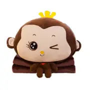 Brown Monkey Pattern 3 In 1 Plush Blanket Pillow Air Condition Quilt Multifunctional Office Car Pillow Cushion