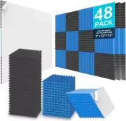 48 Pack Acoustic Foam Panels, 1" X 12" X 12" Upgraded Self-Adhesive Studio Sound