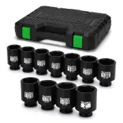 1/2" Drive Deep 6-Point Impact Socket Set, 11-Piece Standard SAE Spindle Axle...