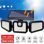 3 Head Solar Motion Sensor Light 108LED Outdoor Garden Wall Security Flood Lamp