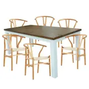 Norah 7pc Dining Set Table 180cm Solid Acacia Wood Natural Wishbone Chair