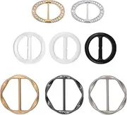 [Quacc] 8 PCS Silk Scarf Clips T-shirt Tie Clips for Women, Clothes Corner Knotted Button Fashion Alloy Round Clasp Circle Clip Buckle Rhinestone Oval Clothing Wrap Holder (3 Sizes), Black, White,