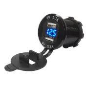 12V Dual USB Car Cigarette Lighter Charger Socket LED Digital Voltmeter Aluminum