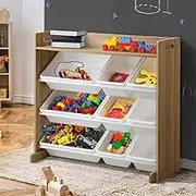 Oikiture Kids Toy Storage 9 Bins Display Shelf Storage Organiser