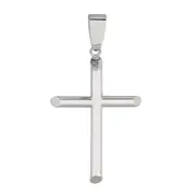 14k White Gold Shiny Round Tube Cross Pendant