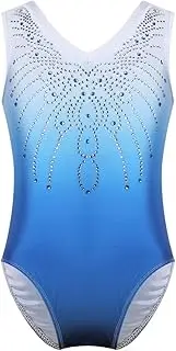 [iEFiEL] Kids Girls One Piece Athletic Unitard Rhinestone Gradient Gymnastics Leotard Ballet Dance Tank Camisole