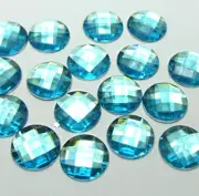 100 Blue Acrylic Flatback Rhinestone Faceted Round Gems 14mm No Hole
