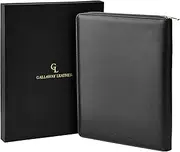 Gallaway Leather Genuine Leather Zippered Portfolio Organizer, Executive Business Binder Padfolio for Men and Women, Holder for Notebook Planner,Resume,Documents,Cards and iPad (Black)