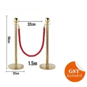2 Gold Queue Barriers Stand Post 1 TWISTED Rope Crowd Control Bollards Stanchion
