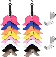 2Pcs Closet Hanging Cap Organizer, 16 Baseball Cap Holder Rack With 2 Metal Hooks, Hat Storage Hanger for Door (Black)