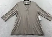 Chicos Shirt Women’s Large Tan 3/4 Sleeve Henley Style Touch of Cool
