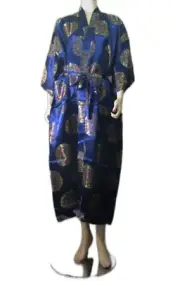 LAOGUDAI~Unisex Kimono Robe Sz XXL Blue Silk Satin Chinese Prosperity Theme NWT