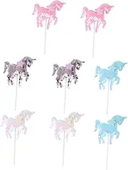 CHILDWEET 8 Pcs Unicorn Cake Insert Cupcake Flag Toppers Birthday Cake Decor Fun Colorful Party Supplies