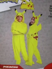 Pikachu Costume Boys Large 10-12 Union Suit Yellow Hooded Pokemon Gloves New