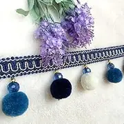 Fringe Trim，Curtain Tassels， 3 Meters Pompom Ball Ribbon Trim Fringe for Edging Crafts DIY Sofa Curtain Decoration(Dark Blue)