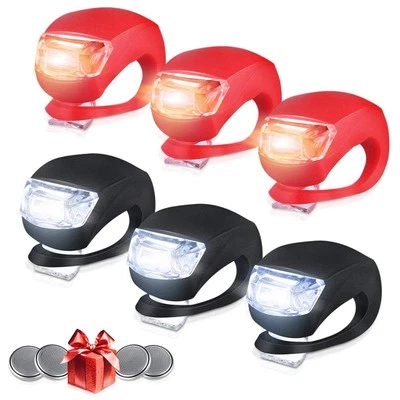 Set of 6 Bike Lights Front and Back, LED Clip-On Silicon Bicycle Lights with ...